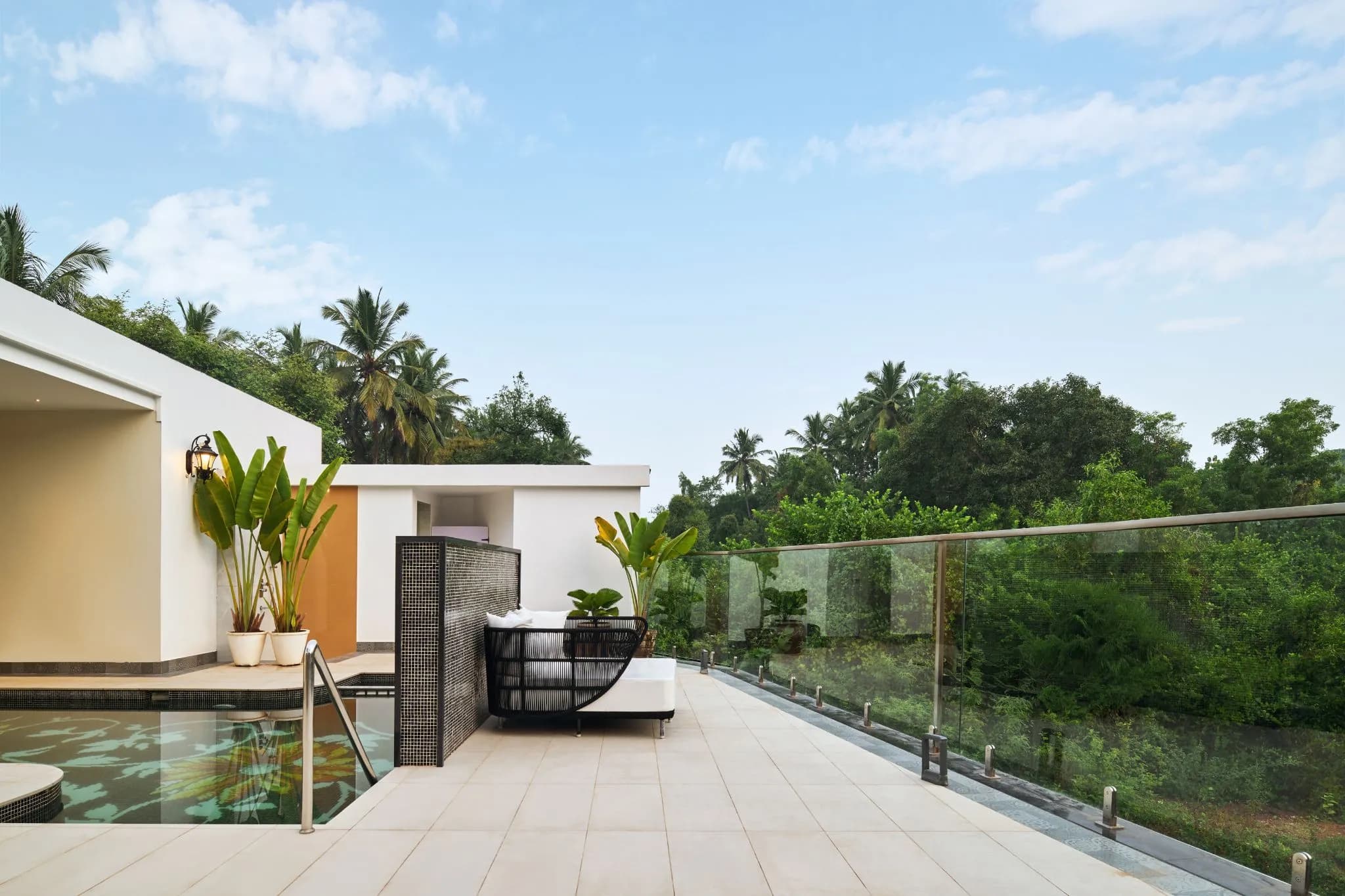 Villa Raag boutique wellness property terrace and pool overlooking Agonda Beach.